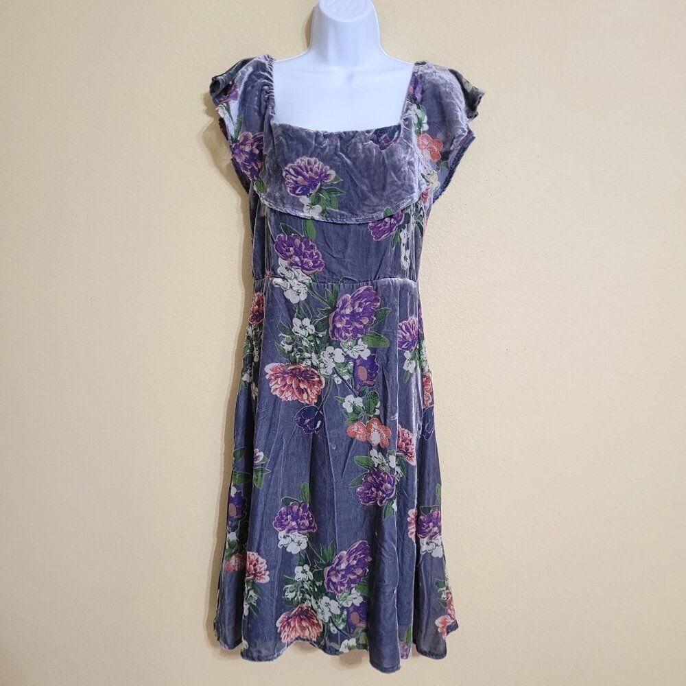 Lulus Womens Floral Velvet Burnout Midi Dress S Cottagecore‎ Fairy Strechy